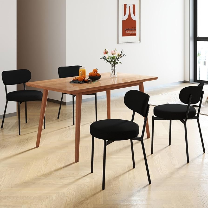 - Murago Dining Chairs Set of 4 pcs, Boucle Upholstered  Comfortable Seat with Curved Backrest, Mid-Century Modern & Scandinavian  Designer Style, Ideal for Dining Room & Kitchen, Black - Chairs