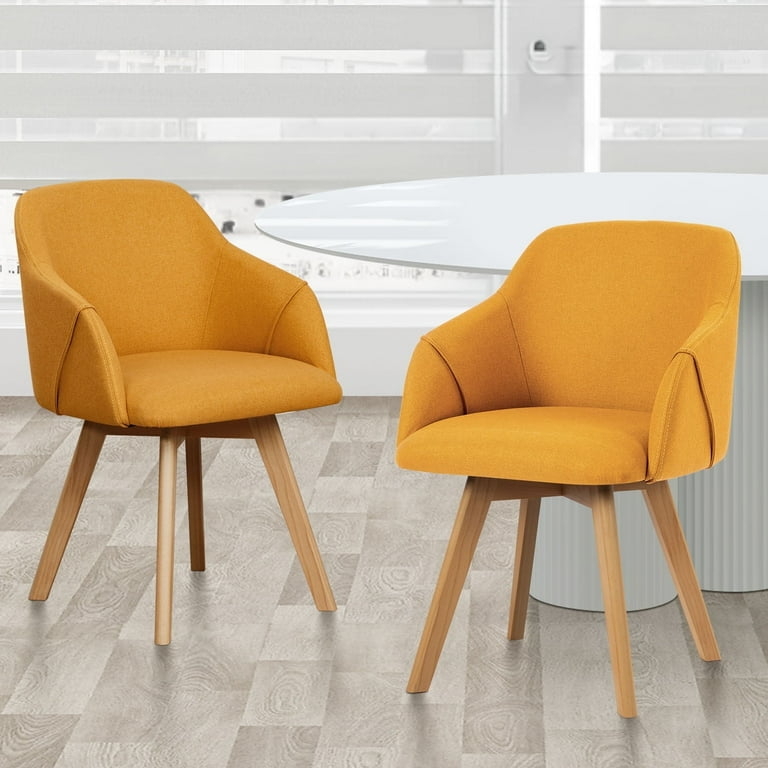 Mustard Yellow Swivel Dining Chair, Mid-Century Modern Splayed Legs