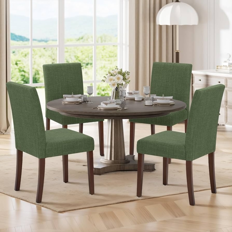 Muted Green Fabric Parsons Dining Chair with Wood Legs