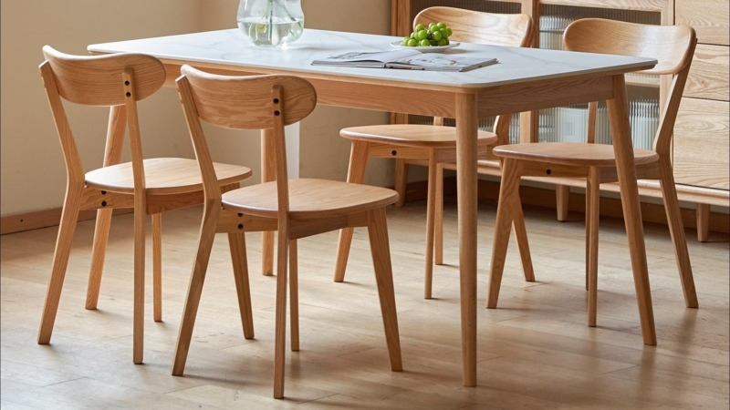 Natural Wood Dining Chair, Curved Back, Mid Century Style