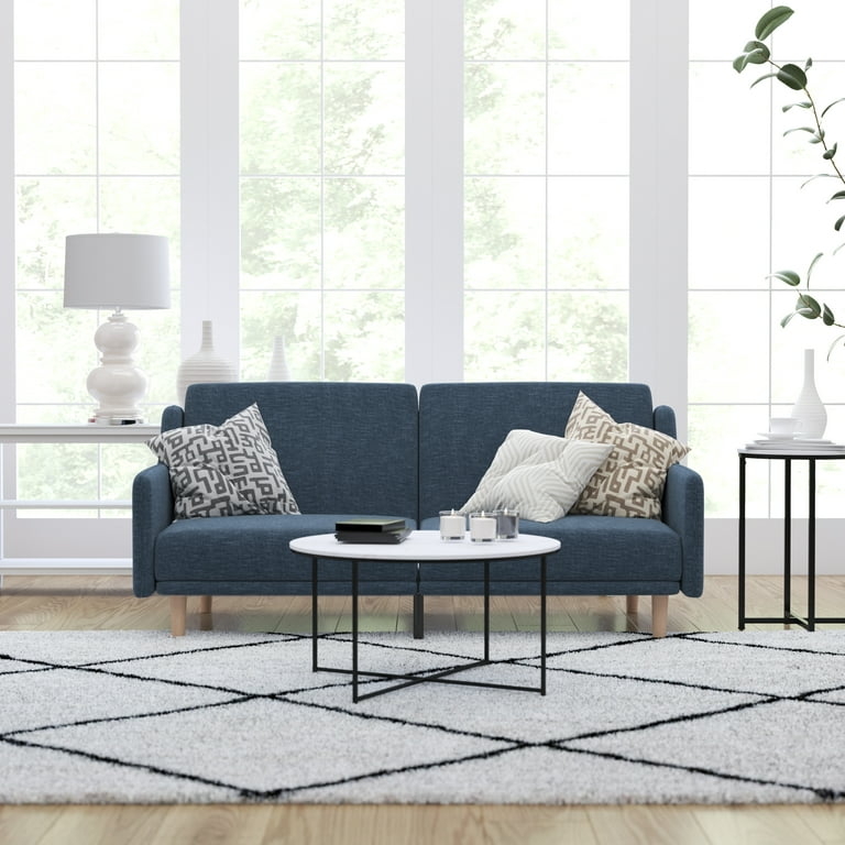 Navy Blue Armless Split Back Sleeper Sofa with Biscuit Tufting Details