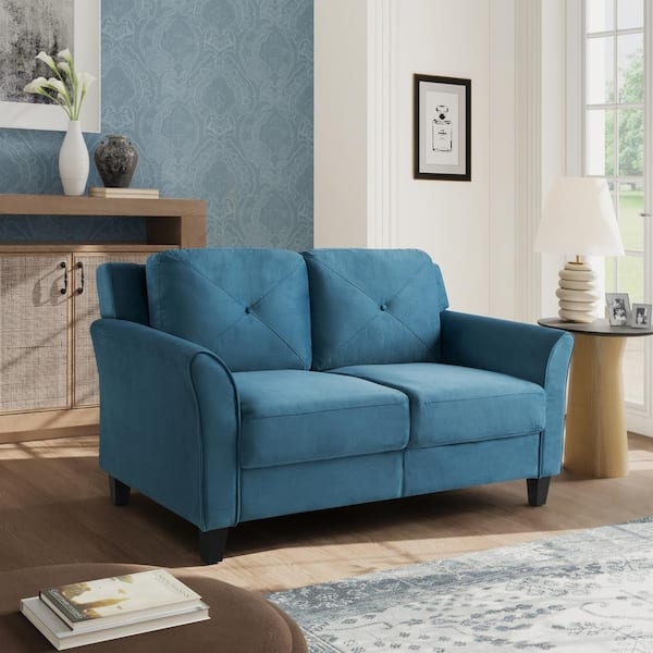Navy Blue Flared Arm Loveseat, Microfiber Look, Small Space Two Seater