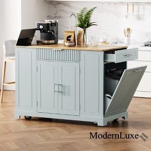 Navy Blue Kitchen Island, Fluted Paneling, Built-in Outlet