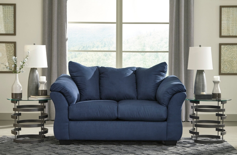 Navy Blue Loveseat in Microfiber Fabric with Plush Pillow Back