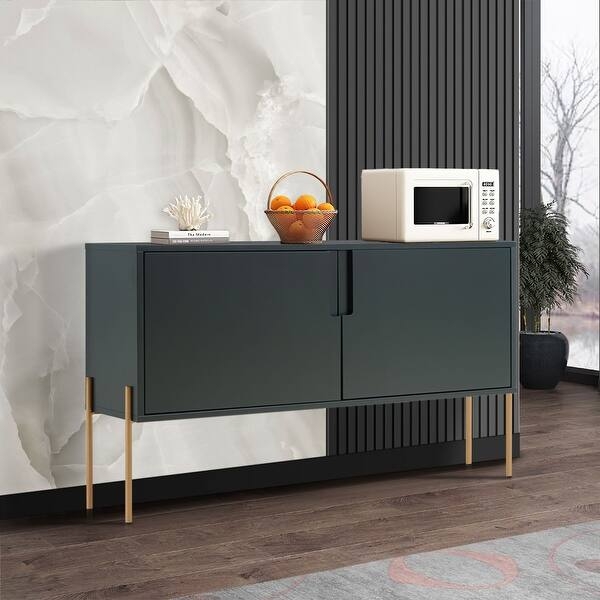 Navy Blue Sideboard Fluted Front Gold Bar Pulls Dining Storage