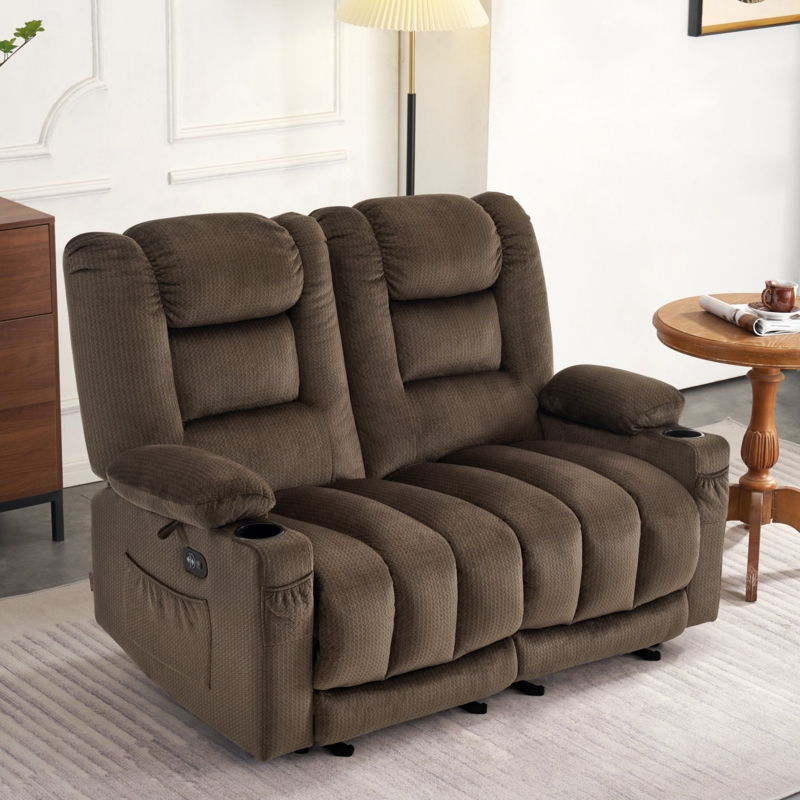 Navy Fabric Power Reclining Loveseat with Console