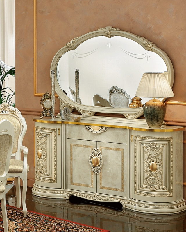 Neoclassical High-Gloss Buffet Cabinet with Gold Accents