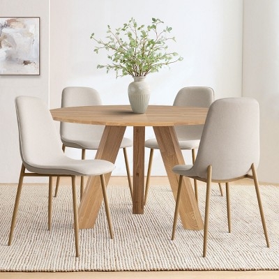 Neutral Dining Room Chair Styling with Wood-Grain Finish Metal Legs