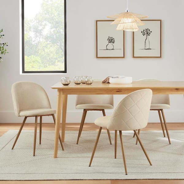 Neutral Upholstered Dining Chair Set, Biscuit Fabric, Tapered Legs
