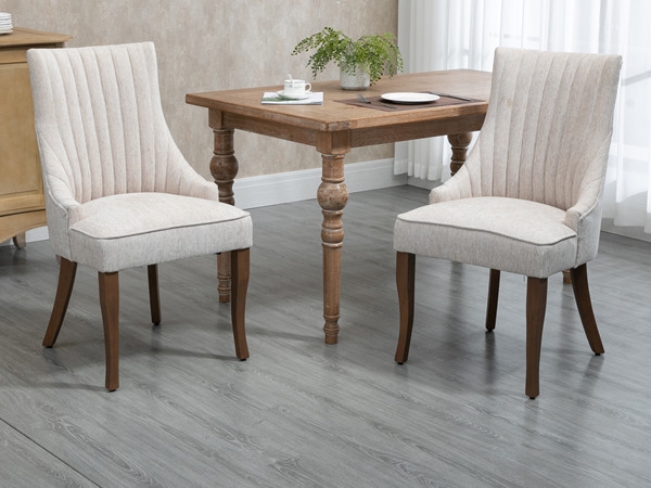 Neutral Vertical Channel Tufted Dining Chairs with Wood Legs