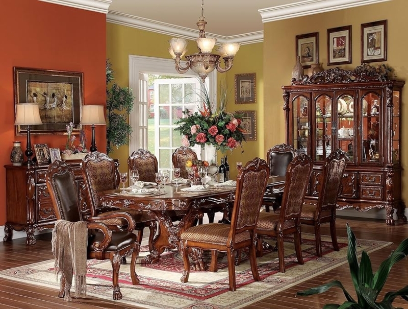 Nine Piece Dining Set Cherry Double Pedestal Oval Table Formal Chairs
