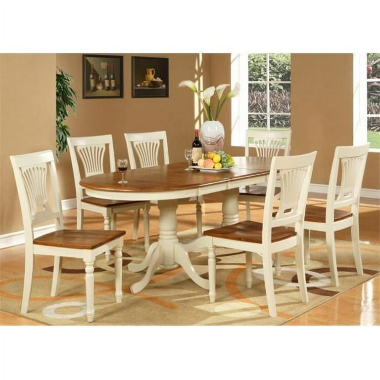 Nine Piece Dining Set in Two Tone Buttermilk & Cherry Farmhouse Style