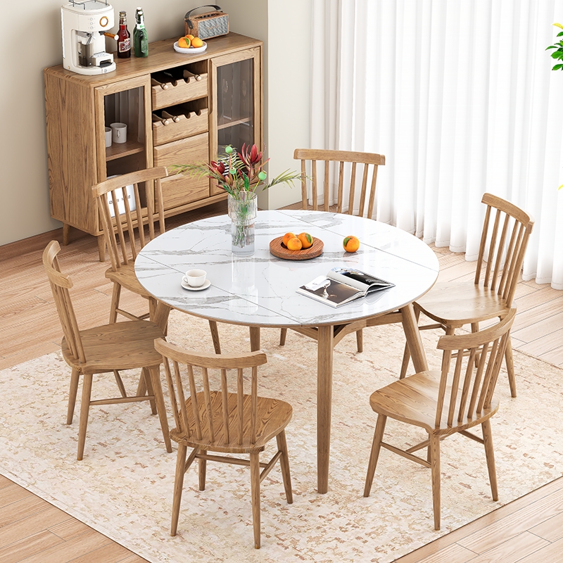 Nordic Ash Wood Dining Chair Rectangular Back H-Stretcher Base
