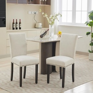 Oatmeal Upholstered Parsons Dining Chair with Nailhead Trim