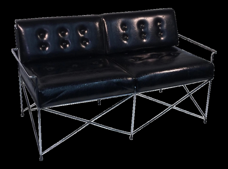 Off-White Loveseat with Continuous Tubular Chrome Frame.