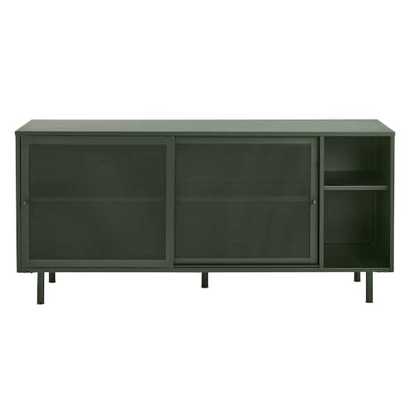Olive Green Metal Sideboard with Mesh Panel Doors for Industrial Storage
