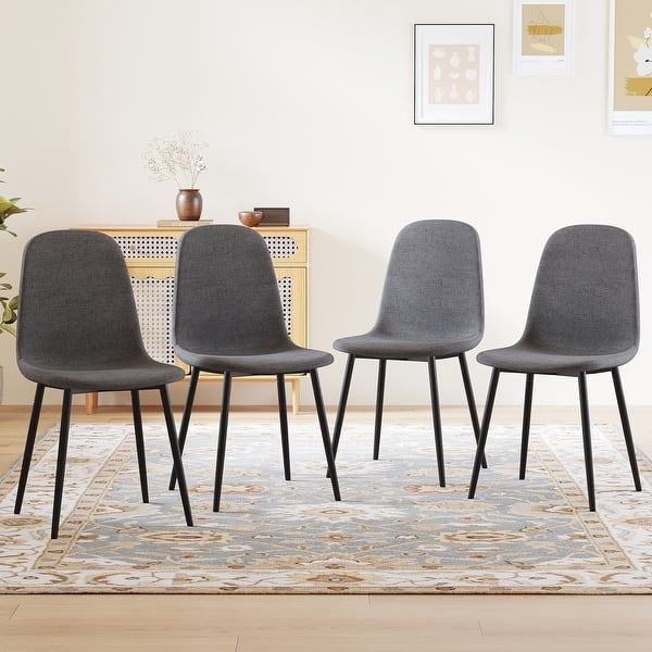 Open Back Upholstered Dining Chairs with Gray Fabric and Black Legs