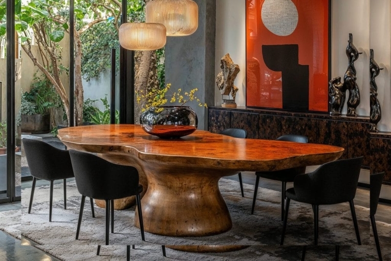 Organic Modern Dining Table with Sculptural Pedestal Base