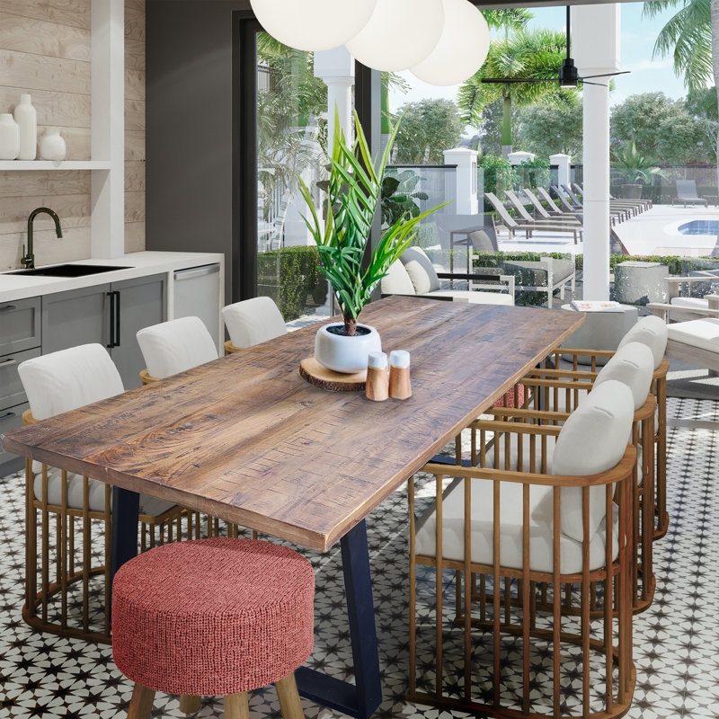Organic Modern Round Dining Table, Fluted Pedestal Base, Natural Finish