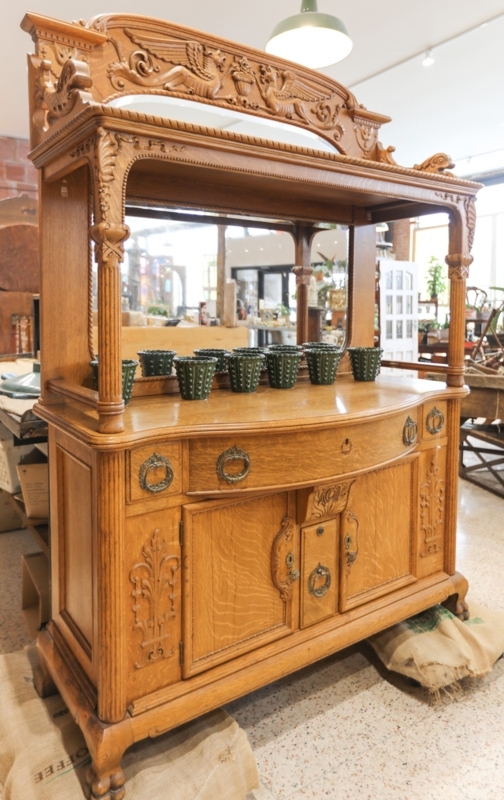 Ornate Antique Buffet with Decorative Pediment and Carved Scrollwork