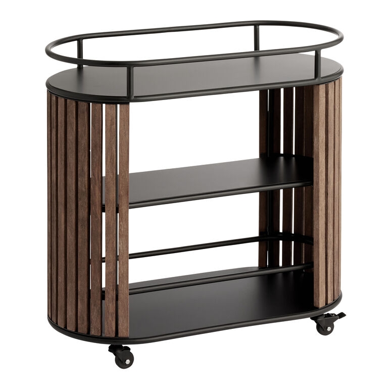 Outdoor Bar Cart featuring Oval Shape and Slatted Wood Shelves