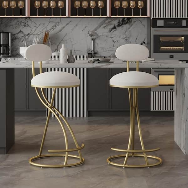 Outdoor Dining Chair Rounded Backrest Cream Cushions Metal Frame