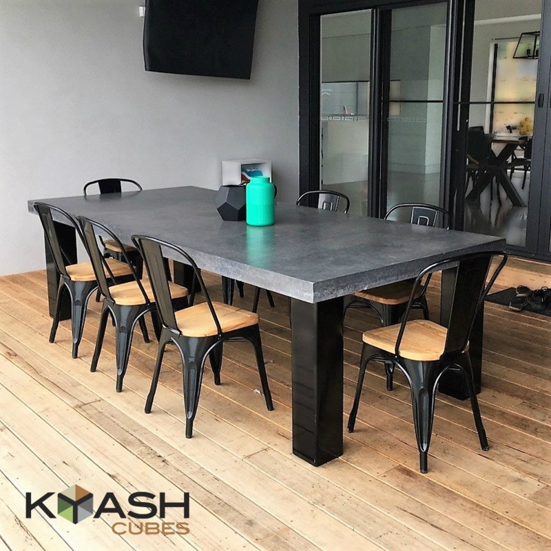 Outdoor Dining Table Charcoal Grey Concrete Patio Black Metal Legs