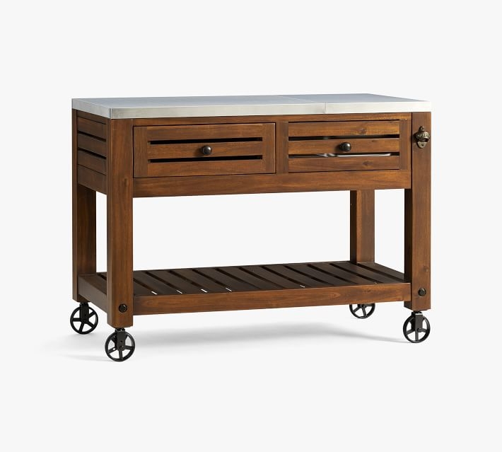Outdoor Kitchen Island featuring Stone-Like Top & Wood Base