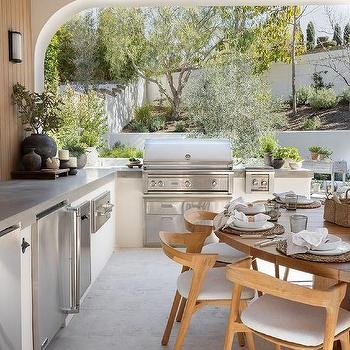 Outdoor Kitchen Island L-shaped stainless steel stone base grill
