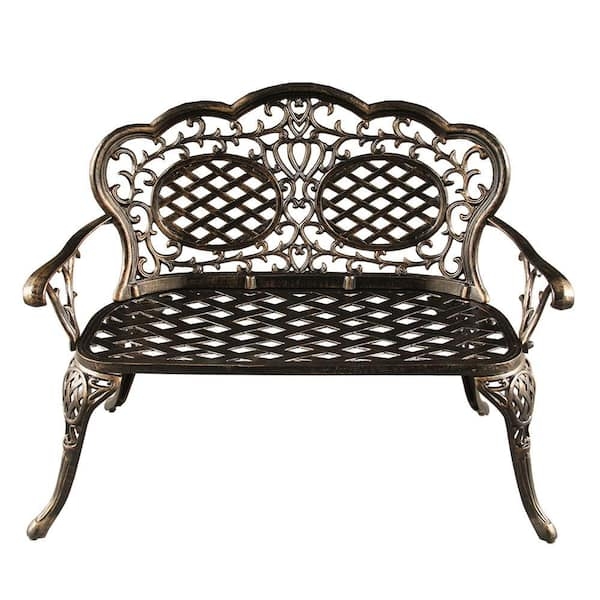 Outdoor Loveseat Antique Bronze Scrollwork Traditional Garden Bench