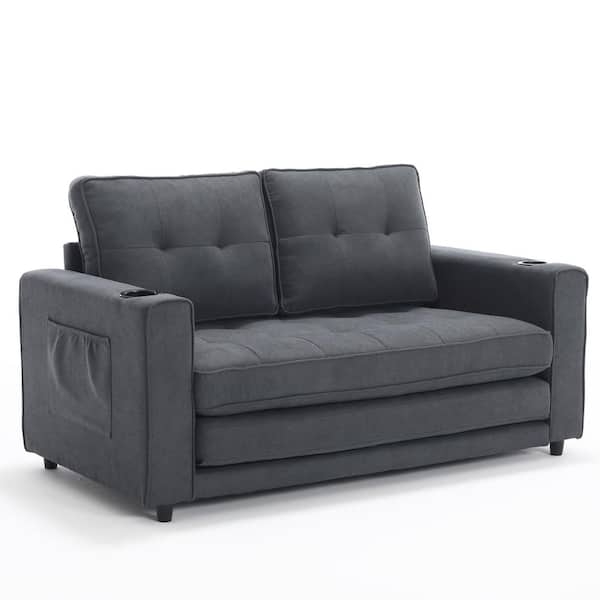 Outdoor Loveseat Metal Dark Gray Slatted Sides Modern Lounge Seating