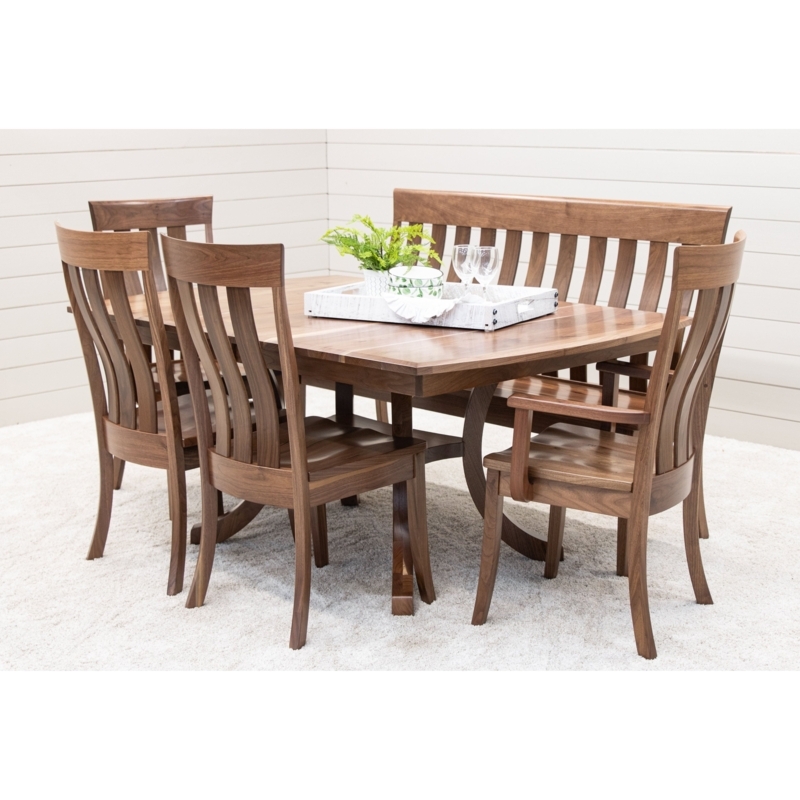 Oval Dining Set Double Pedestal Base and Matching Bench Dark Wood