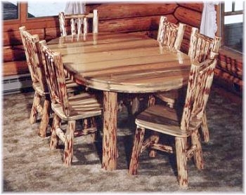 Oval Dining Table Rustic Log Legs Warm Brown Matte Finish