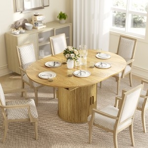 Oval Drop Leaf Dining Table Fluted Storage Base Sliding Doors Wood