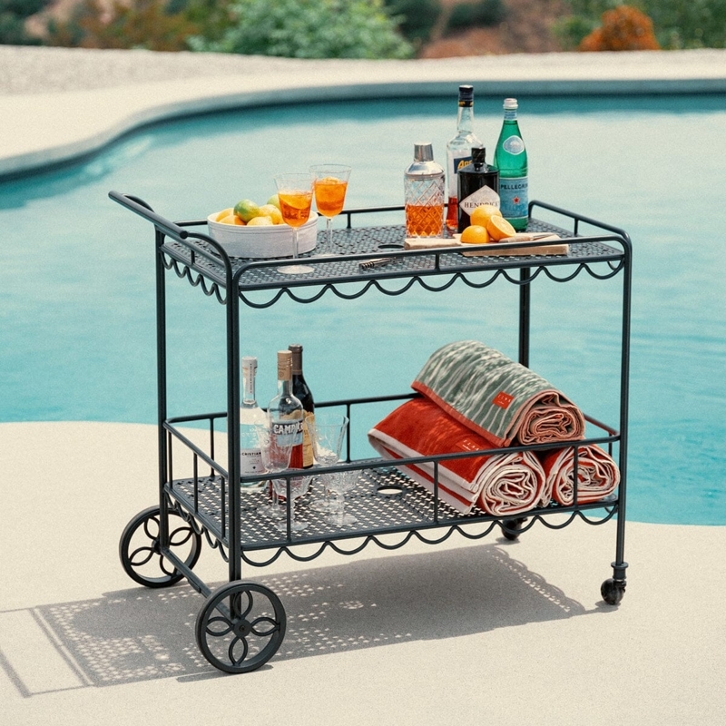 Oversized Spoked Wheels Bar Cart Arched Handle Silhouette