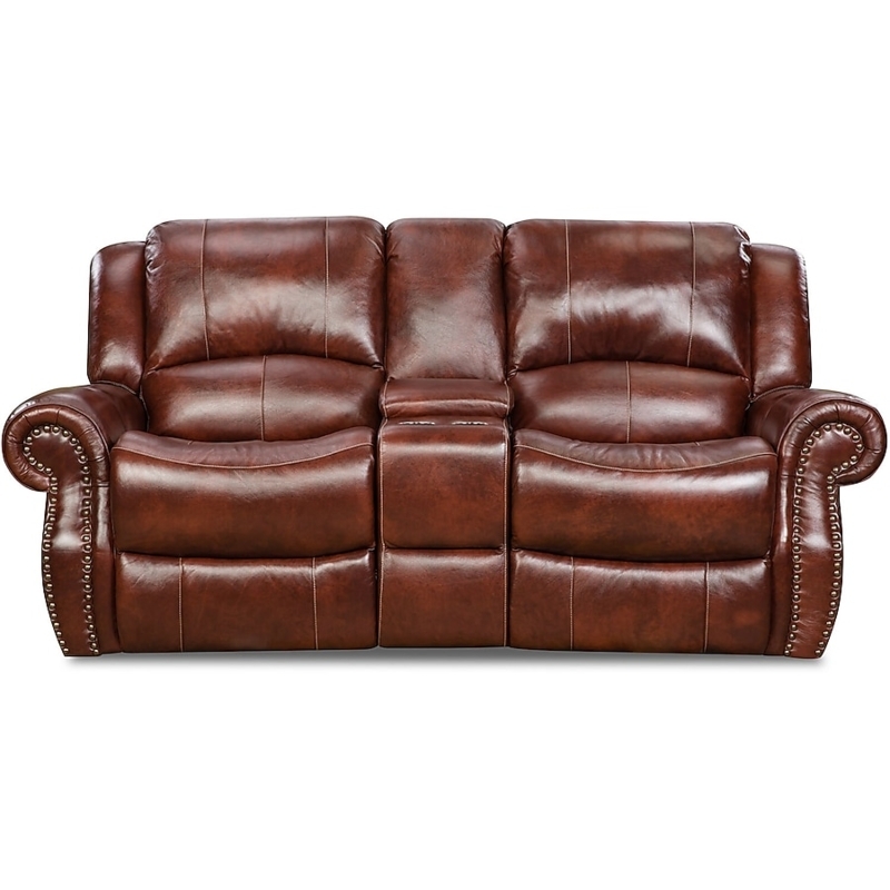 Oxblood Leather Loveseat with Manual Recline and Tapered Wooden Legs