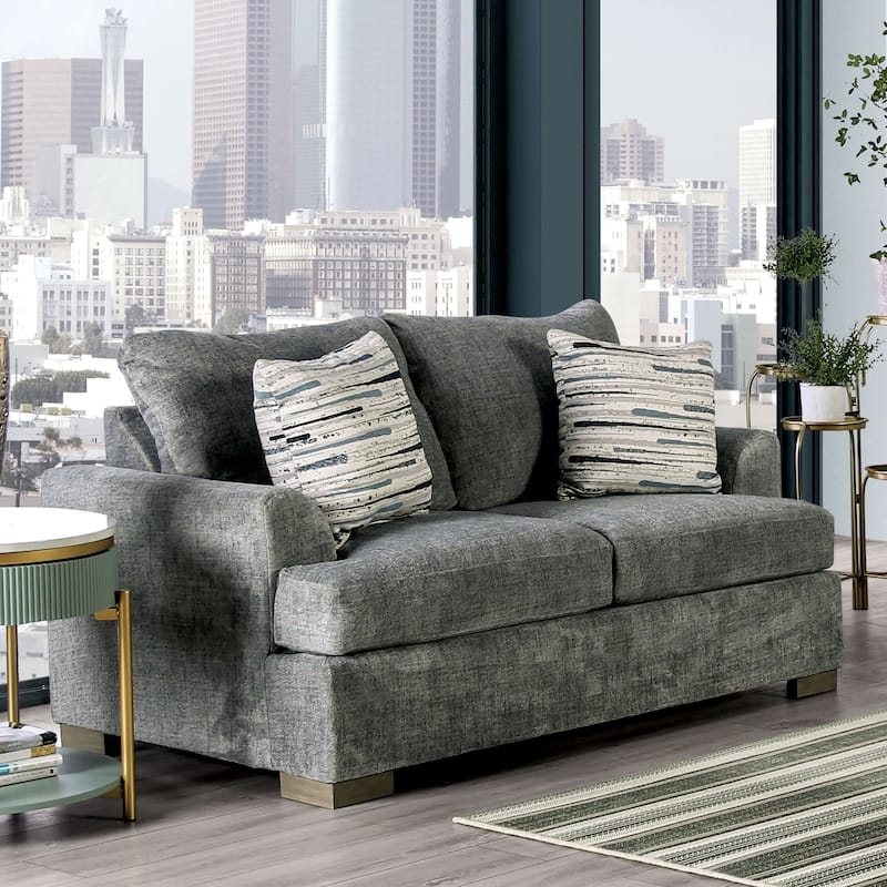 Padded Flared Arm Loveseat with Tapered Legs, Transitional Seating