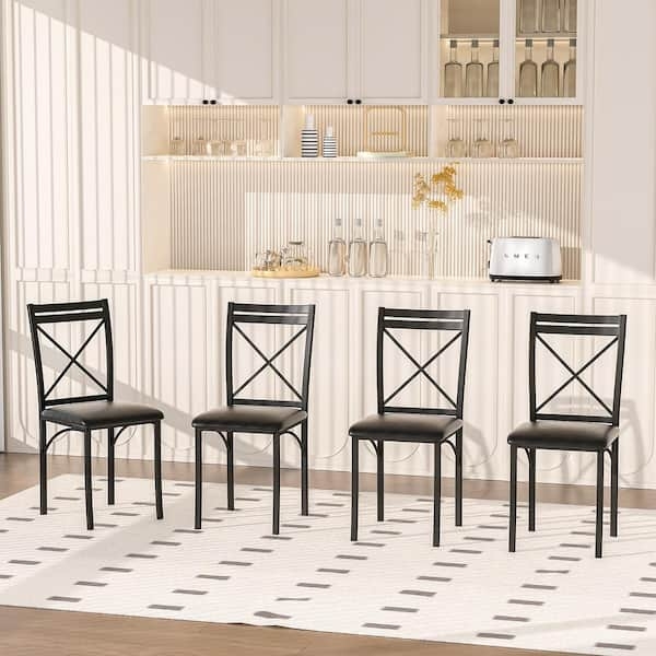 Pair of Dining Chairs: Sleek Faux Leather Bucket Seats, Metal Legs