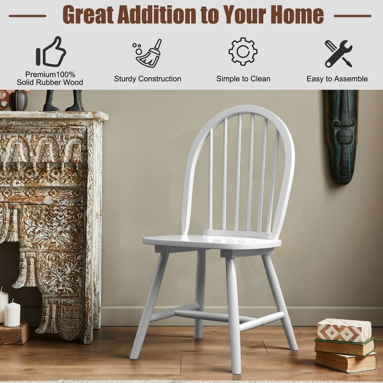 Pair of Windsor Side Chairs Spindle Back H-Stretcher Bright White