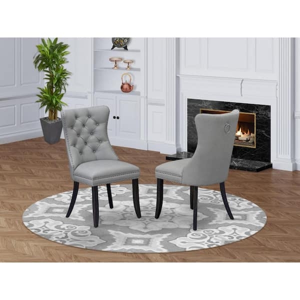Parson Dining Chair Sand Blasted Black Legs Faux Leather Seating