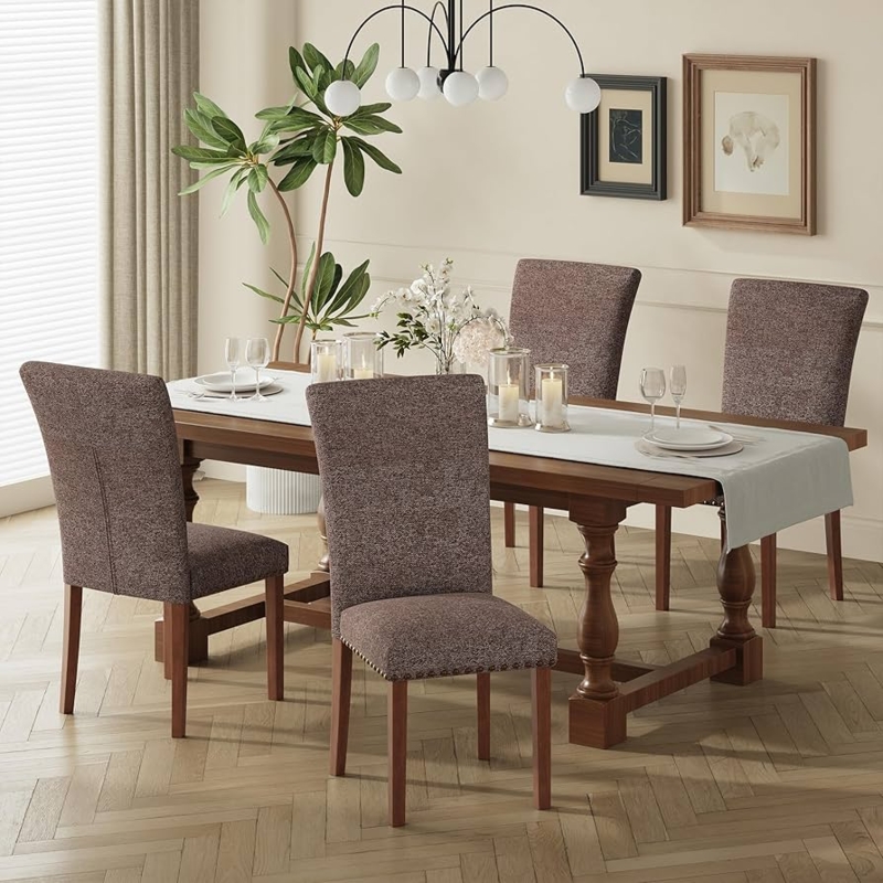 Parsons Chairs in Dark Espresso Leather-Like Fabric with Nailhead Trim