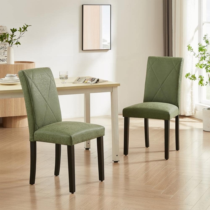 Parsons Dining Chairs High Back Leather-like Wood Toned Legs