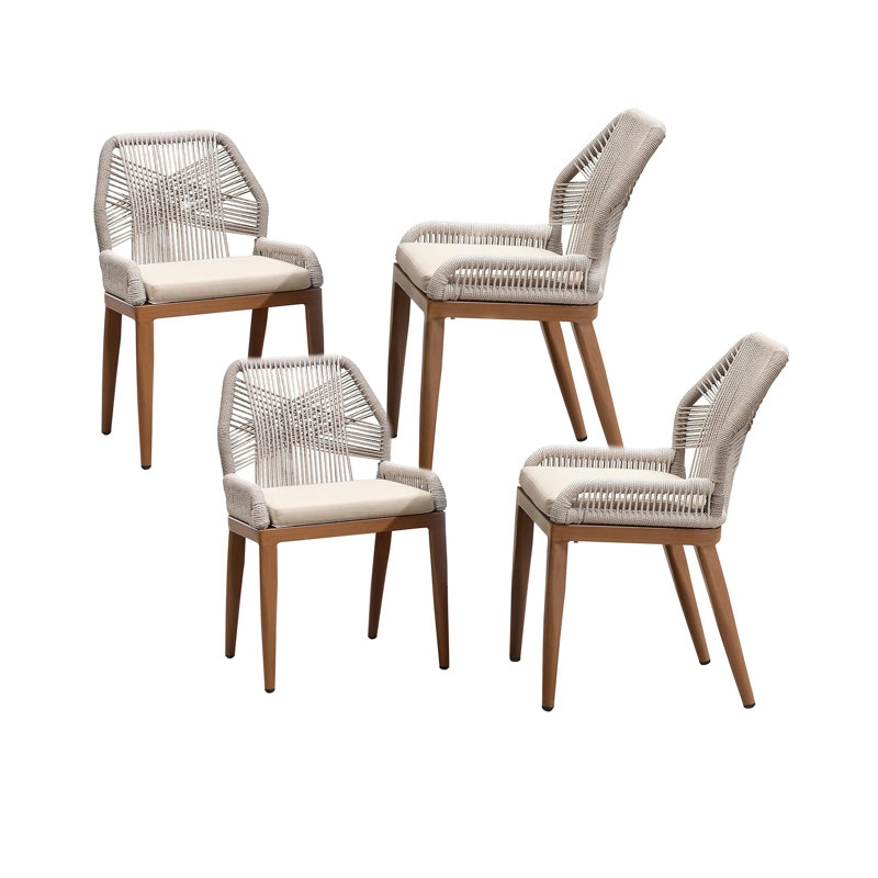 Patio Dining Chairs: Armless Set of 4 with Black Metal Frames.