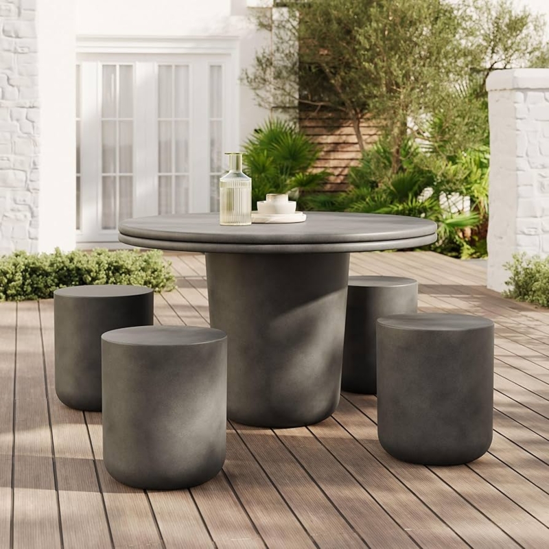 Patio Dining Set Industrial Round Cement Cylindrical Stools Seamless