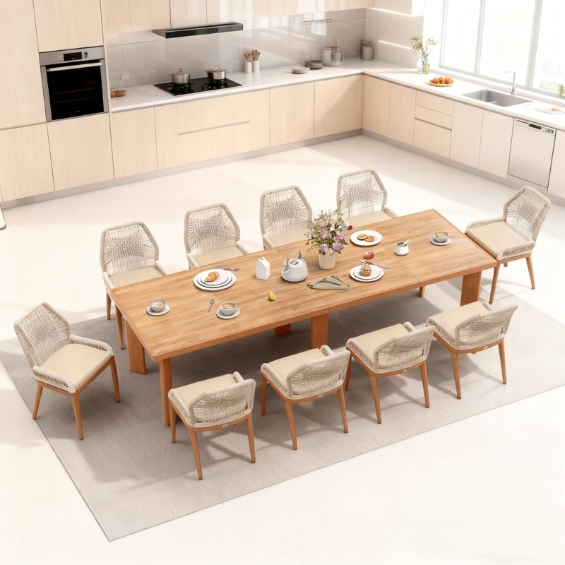 Patio Dining Set with Slatted Metal Top and Woven Wicker Chairs