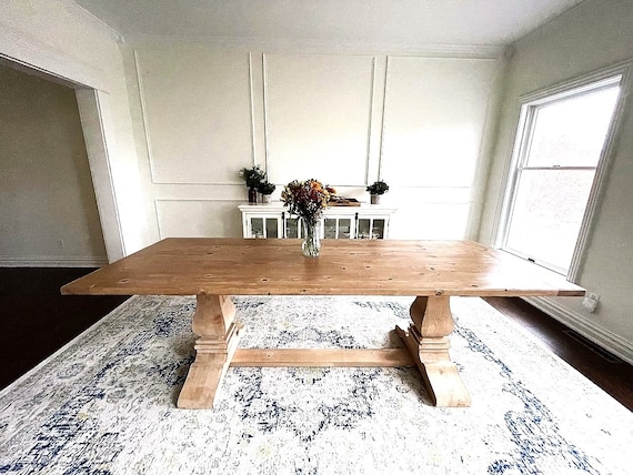 Pedestal Dining Table Round Light Wood Turned Base Four-Point Foot