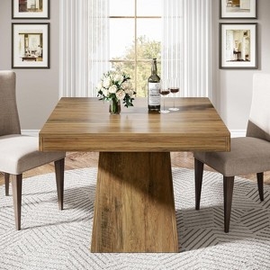 Pedestal Dining Table Square Black Metal Base Farmhouse Style