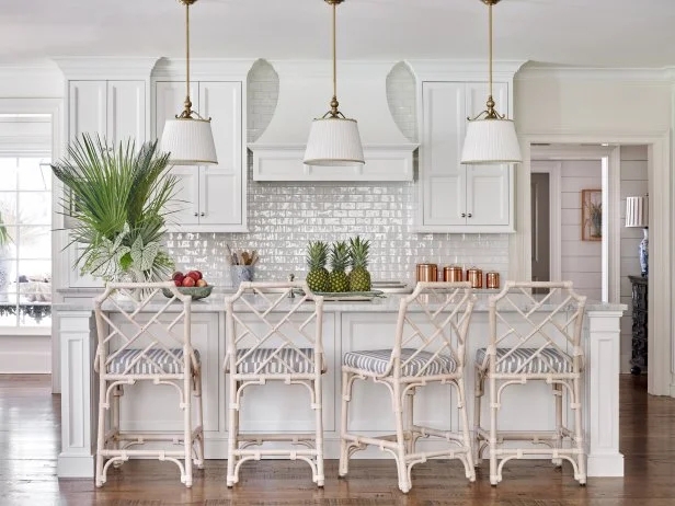 Pendant Lights Oversized Woven Texture with Slate Blue Cabinets