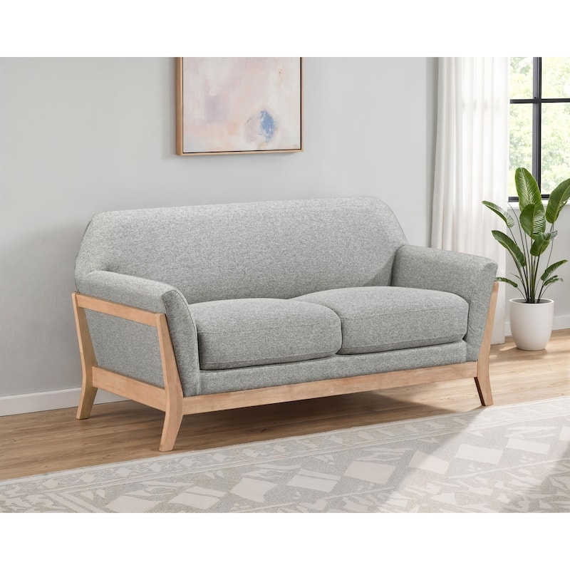 Piped Edge Flared Arm Loveseat with Tapered Legs, Compact Seating