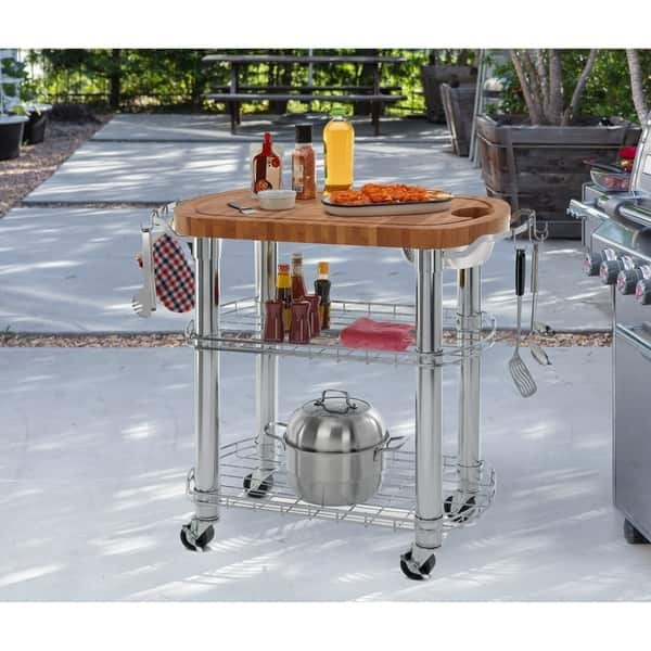 Polished Chrome Kitchen Island Cart with Sliding Wire Basket